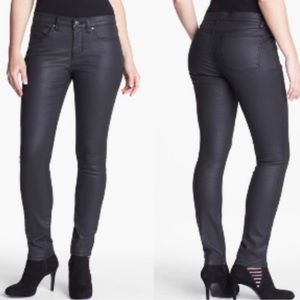 Eileen Fisher Black Waxed Faux Leather Organic Cotton Blend Pants Size 10